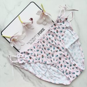 NWT PINK VICTORIA'S SECRET COTTON SIDE-TIE SMOOTH BIKINI PANTY IN PINK TULIP FLO